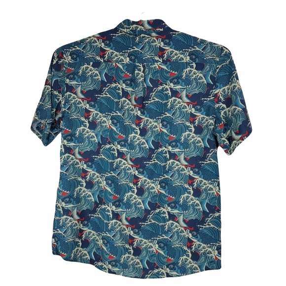 Wesc Blue Casual Button Down Shirt with Wave Pattern - Picture 2 of 3